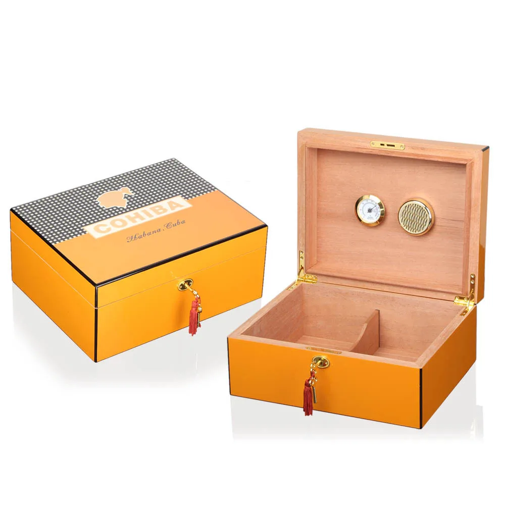 New arrival COHIBA high grade quality yellow cedar humidor case with lock and humidifier hygrometer | Дом и сад