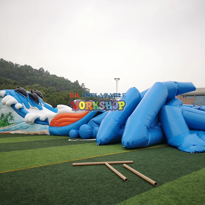 Goede Oman Stijl Commerciële Opblaasbare Draak Vliegen Water Slide Combo Lange Glijbaan Met Landing Zwembad
