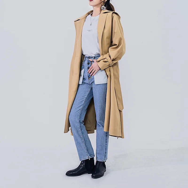 

High Quality Autumn Winter Women's Trench Coat Casual Hoodie Khaki Trench Coats Plus Size Loose Women's Windbreaker
