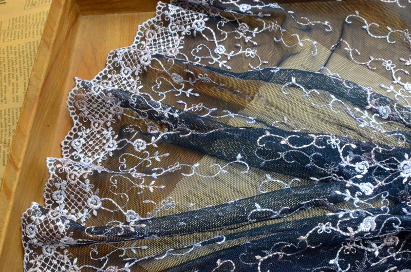 Бесплатная доставка 2 метра темно-синяя сетчатая вышивка кружевная отделка