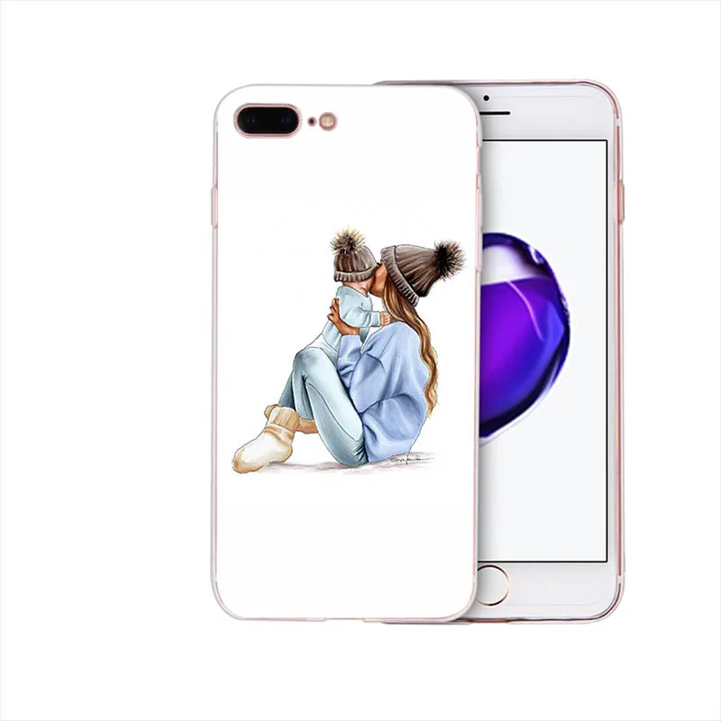 Мягкий чехол Красивая мама милый ребенок мультфильм дизайн для iphone 7 8 6s 6 plus чехол xs max x xr Coque 5S se 5 Funda