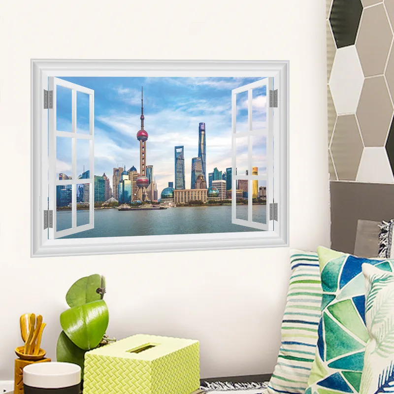 Китайские Шанхай настенные наклейки с пейзажами восточные жемчужины ТВ башня 3d