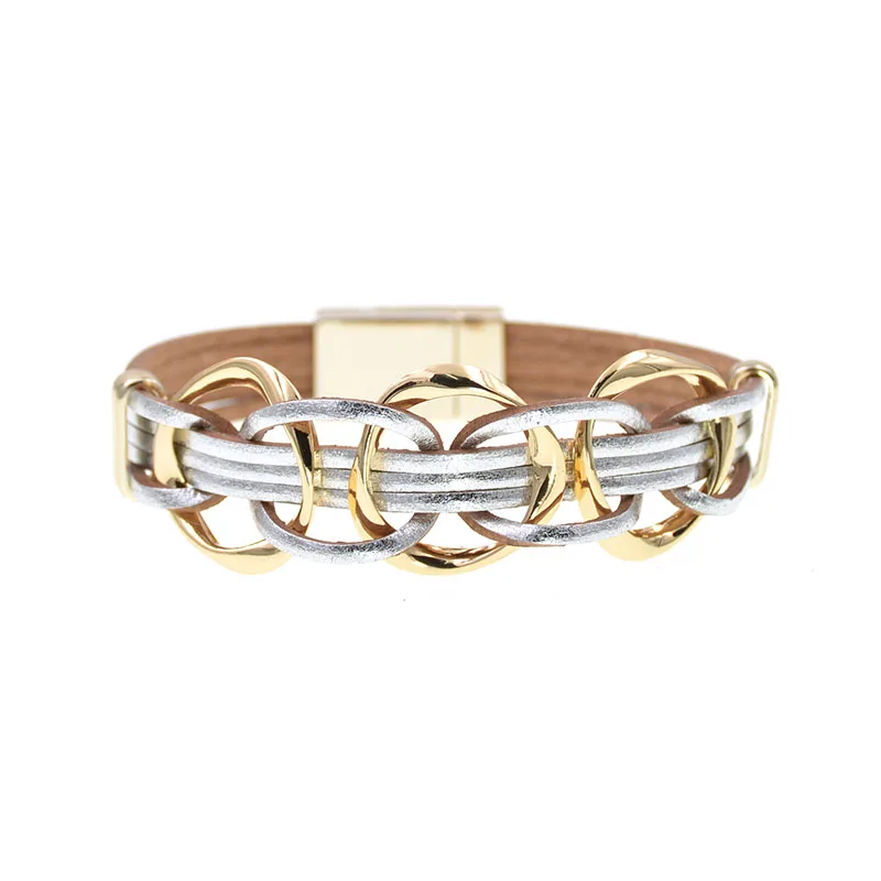 Кожаные браслеты WELLMORE для женщин и мужчин многоярусные с металлической