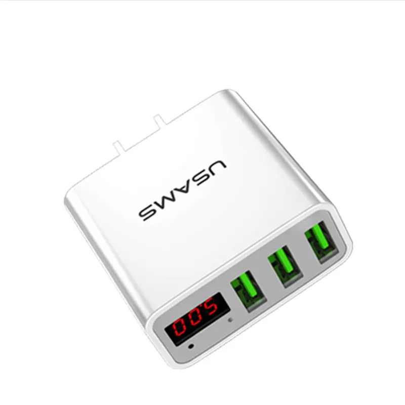 US white USAMS 3 порта USB зарядное устройство для телефона светодиодный дисплей ЕС/США штекер Макс 2.4A Смарт Быстрая зарядка мобильное зарядное устройство для iPhone iPad - Тип штекера: US white