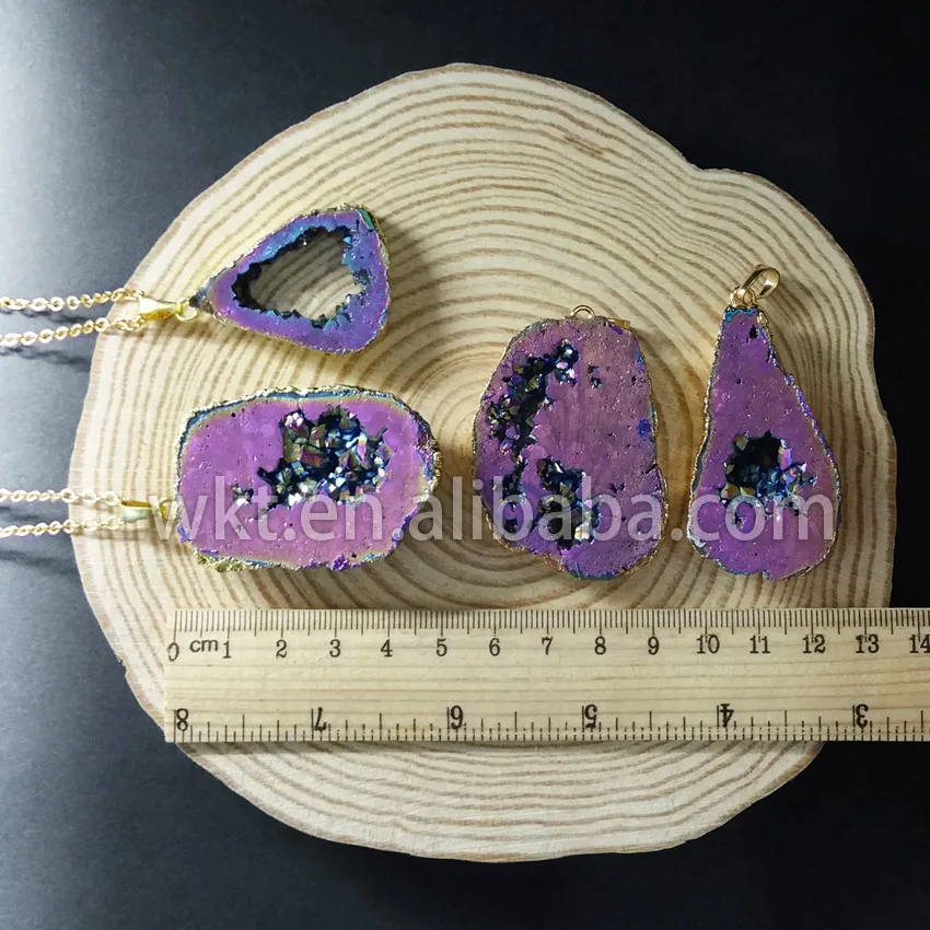 

WT-N622 Latest titanium quartz necklaces chain Natural geode titanium quartz necklace Multi colors beautiful gold chain necklace