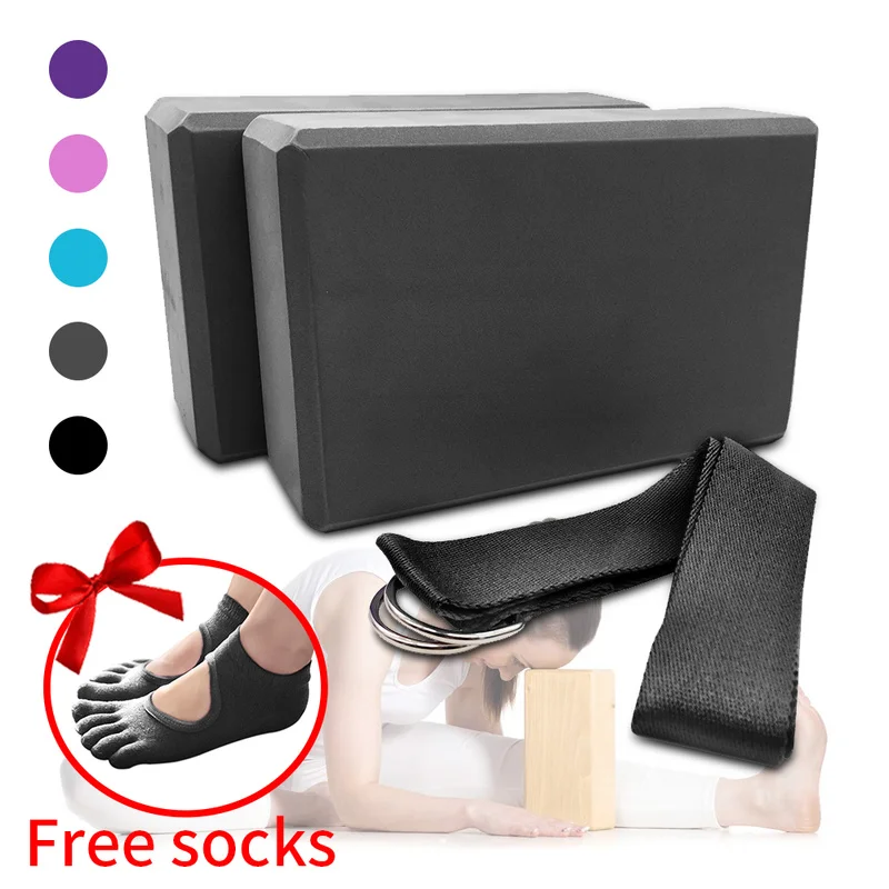

3pcs EVA Yoga Block Set Stretching Belt Yoga Block Fitness Belt Set Training Body Shaping Fitness Equipment A