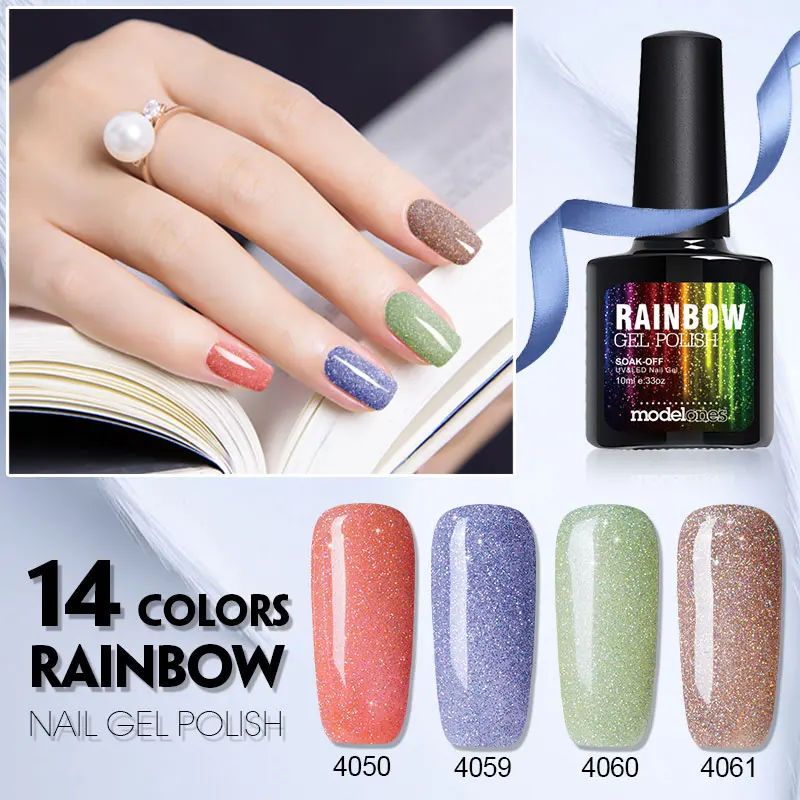 Блестящий неоновый УФ Гель-лак Modelones цветной Радужный УФ-гель для ногтей