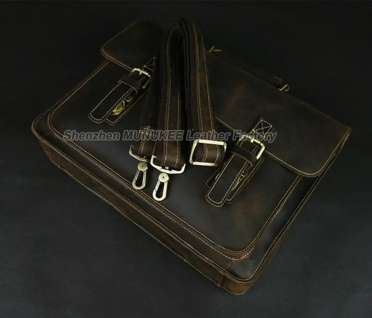 Vintage Crazy Horse Genuine Leather Briefcase Men Briefcase Leather Business Briefcase male Tote 14