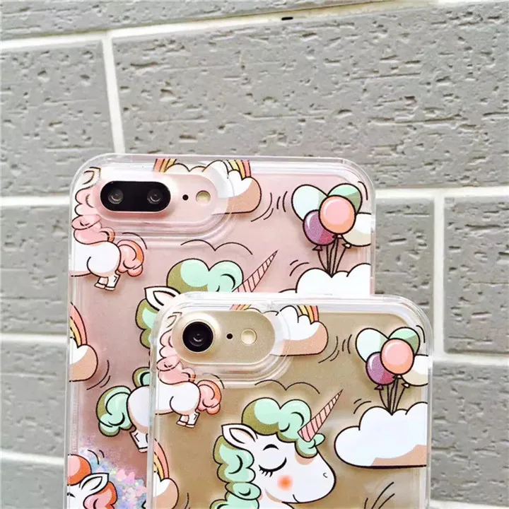 Lovely Cartoon Unicorn Clouds liquid Quicksand Case For iPhone 7 6 6S Plus Hard Animal Phone Cover Back Capa |