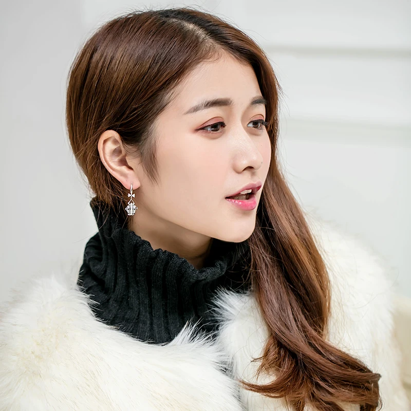 Корейские серьги подвески нового дизайна с большим кристаллом колесом и бантом