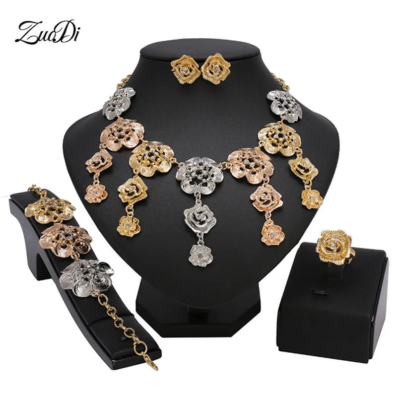 Zuodi Dubai Gold Colorful jewelry sets Nigerian Wedding African Beads Jewelry Sets Fashion Turkey woman Bridal set Brand | Украшения и