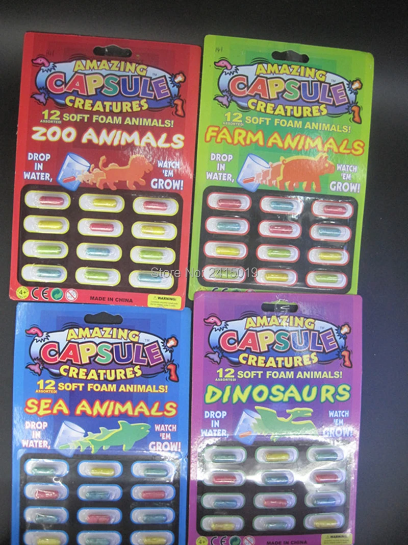 Бесплатная доставка Дешевые 4 карты капсулы 48x Magic Grow Animals для детей вечерние