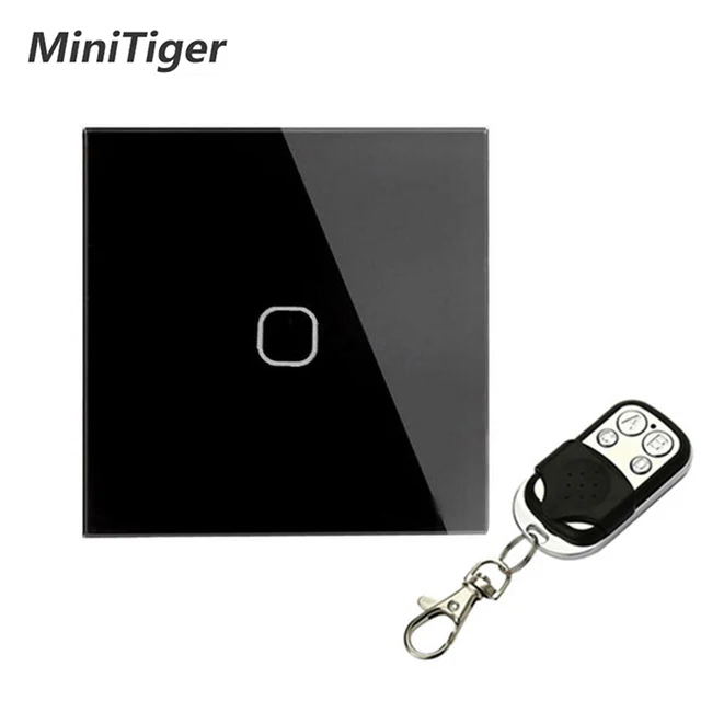 Minitiger стандарт ЕС/Великобритания 1 банда 1 способ дистанционного переключателя, AC 170~ 240 В настенный светильник дистанционного сенсорного переключателя с мини-пульт дистанционного управления - Цвет: 1 Gang Black-A