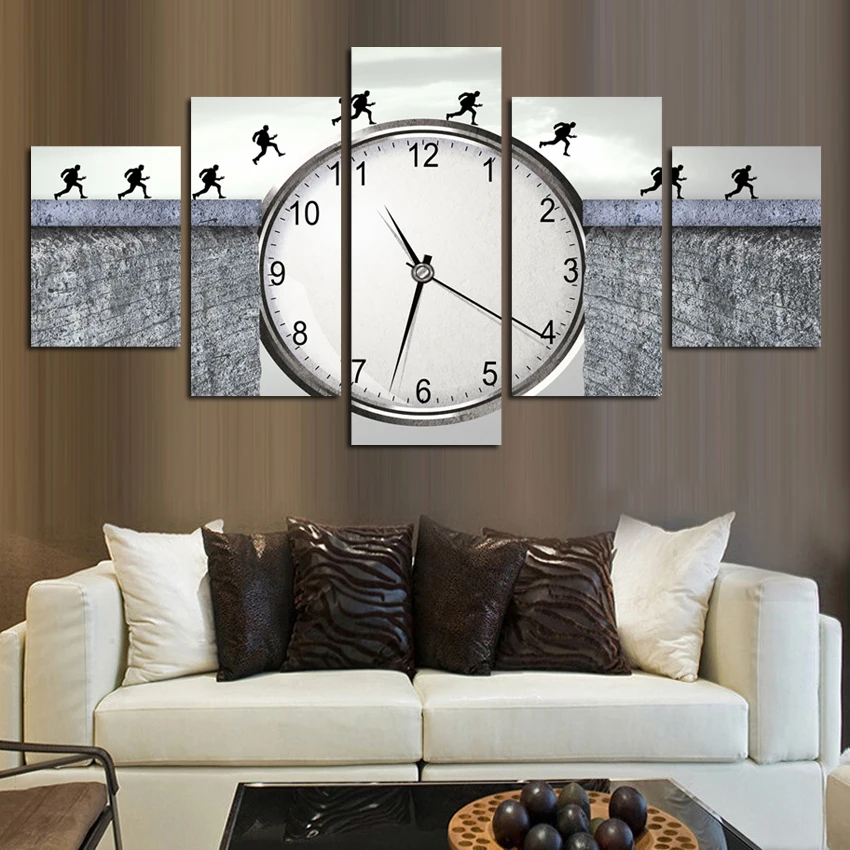 

CLSTROSE Huge Size Canvas Print Painting Classic Clock Ink Painting Landscapes Wall Picture For Living Room Home Decor Framed