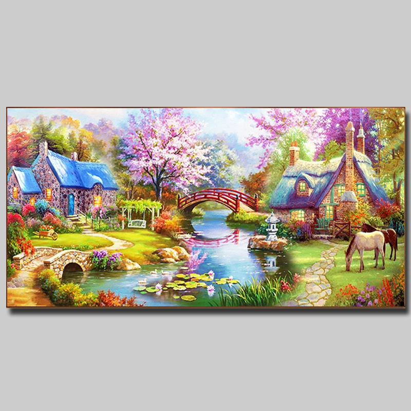 

Diy 5d Diamond Painting Full Drill Round flower Forest Cottage New Arrivals Farmhouse Decor christmas Mosaic diamond embroidery