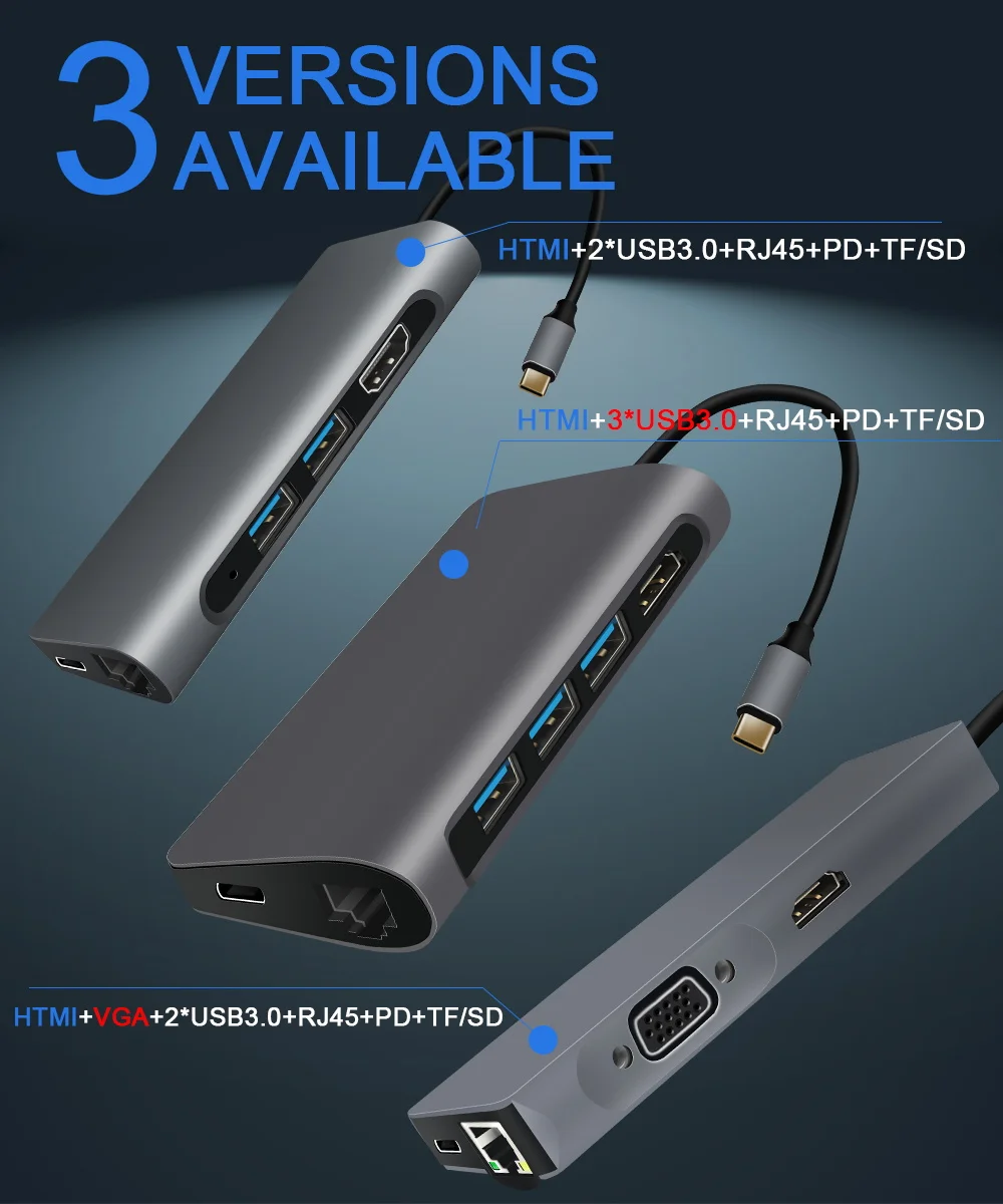 Thunderbolt 3 USB C концентратор тип C к HDMI 4K 30 Гц RJ45 3 порта USB 3,0 VGA адаптер конвертер для MacBook Pro samsung Galaxy S9 S10