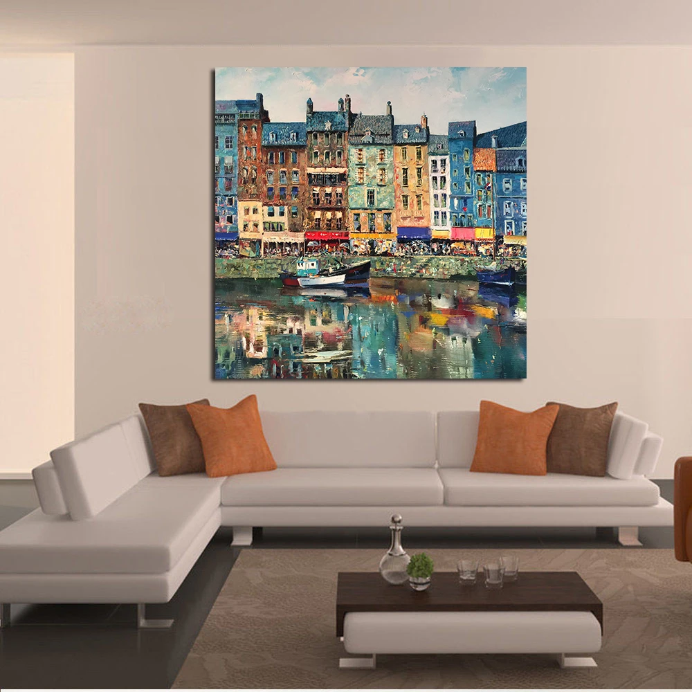 Картина маслом JQHYART с изображением дома лодки холст домашний декор настенные