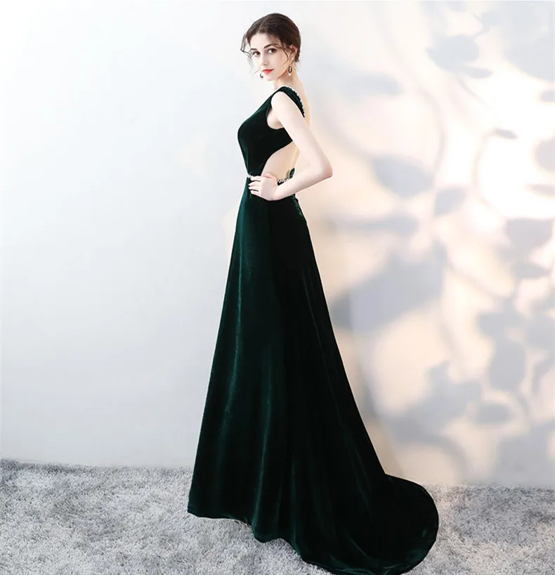 JaneVini Sexy Ladies Burgundy Bridesmaid Dresses Velvet Long Beaded Collar Prom Dress Backless Dark Green Wedding Guest | Свадьбы и