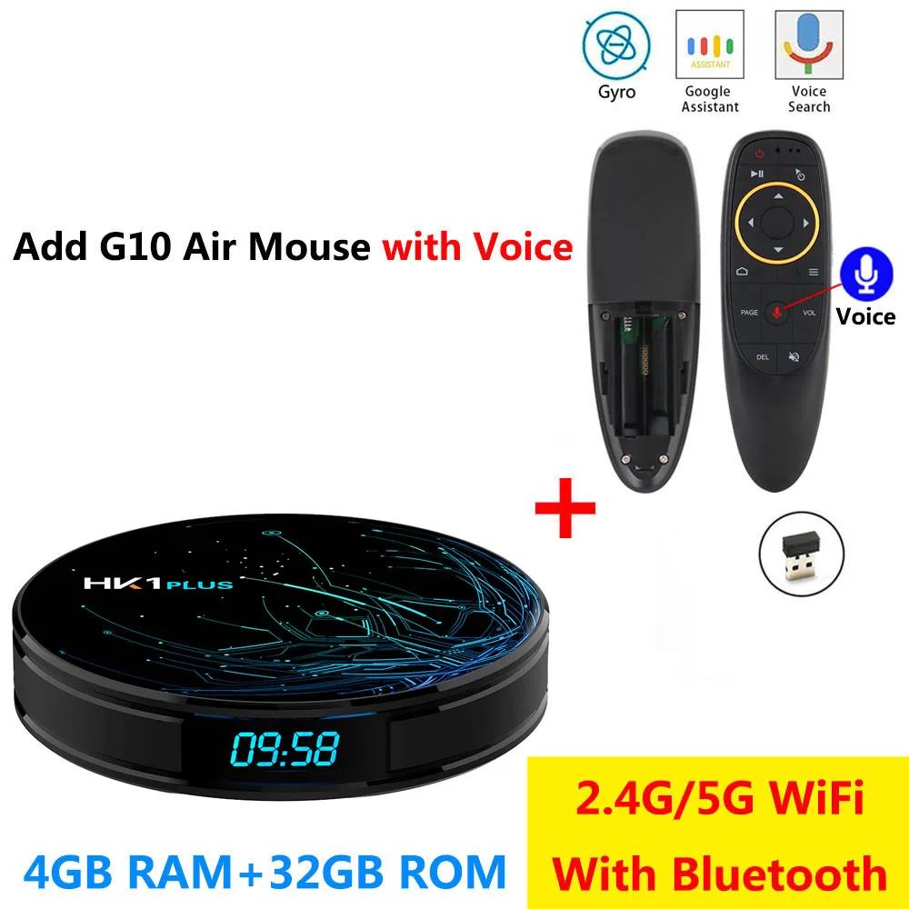 4GB 32GB add G10 HK1 PLUS 4 ГБ ОЗУ 32 Гб 64 Гб ПЗУ Смарт Android 9,0 ТВ коробка Amlogic S905X2 2,4G 5G WiFi Bluetooth H.265 4K HD 2 Гб 16 Гб медиаплеер - Цвет: 4GB 32GB add G10