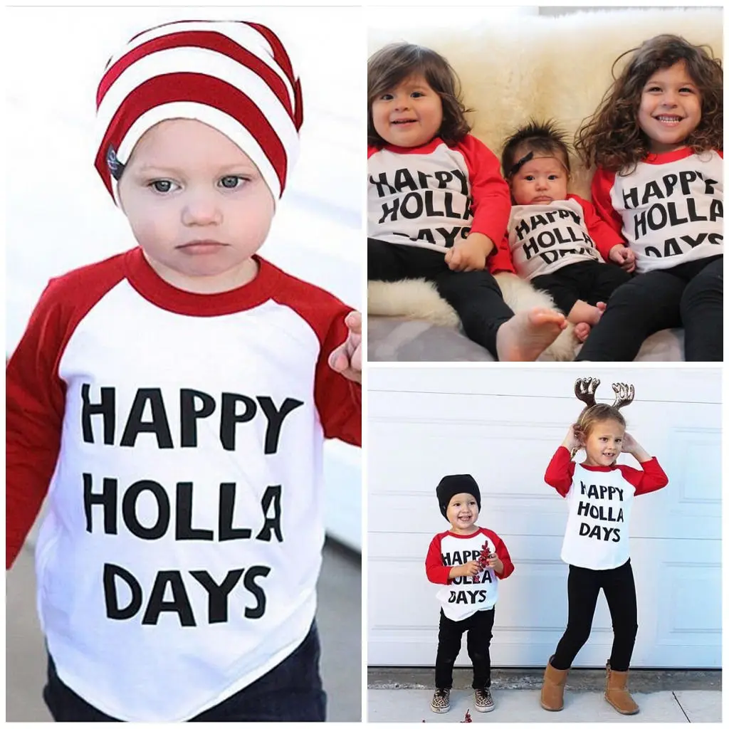 Happy Holla Days/детская Рождественская Повседневная футболка с длинными рукавами для