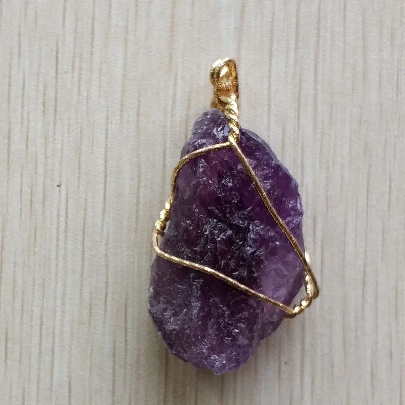 

2017 New good quality natural pruple crystal stone Irregular pendants for jewelry Accessories making 6pcs/lot Wholesale free