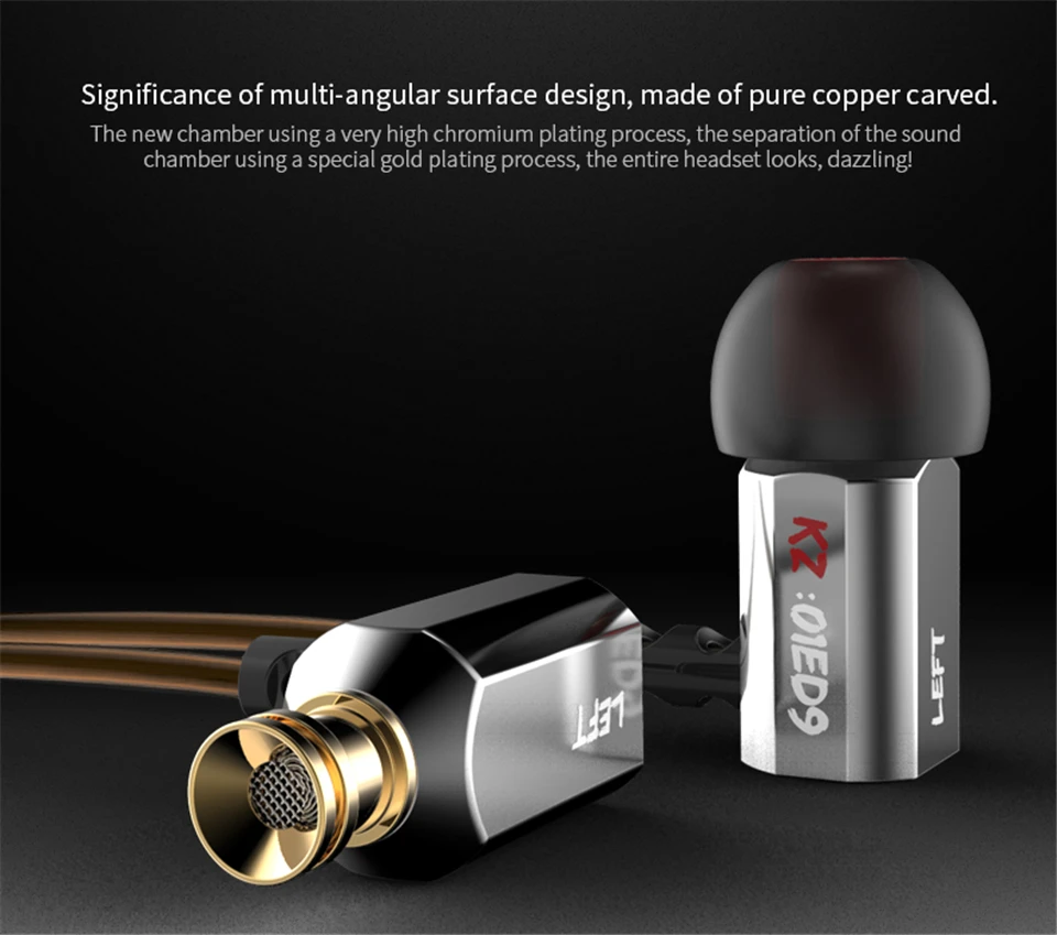 KZ ED9 металлические супер чаши настройки сопла наушники в ухо Мониторы HiFi наушники с микрофоном прозрачный звук стерео наушники