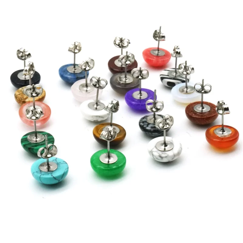 Серьги из природного камня нержавеющей стали 12 мм круглый Опал розовый кристалл