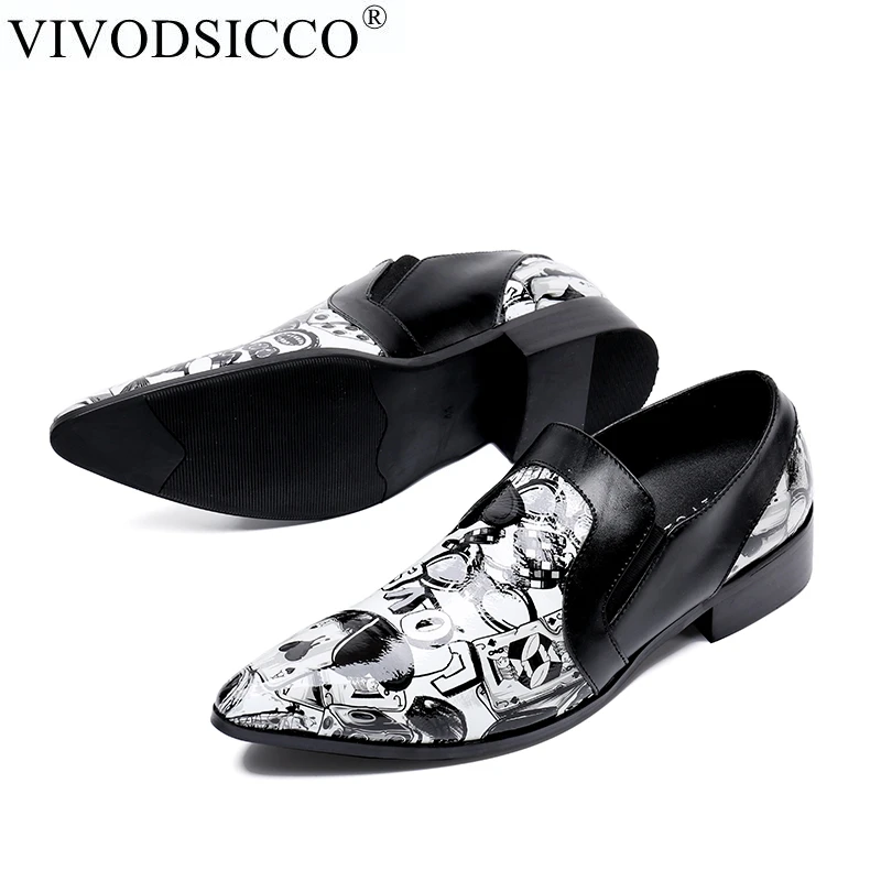 VIVODSICCO/брендовые дизайнерские модные мужские модельные туфли из натуральной кожи итальянская Свадебная формальная обувь мужские оксфорды с принтом мужские туфли на плоской подошве