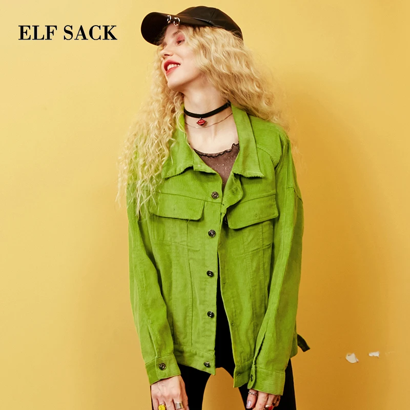 ELFSACK Осенние новые женские пальто хлопковые повседневные однотонные куртки с