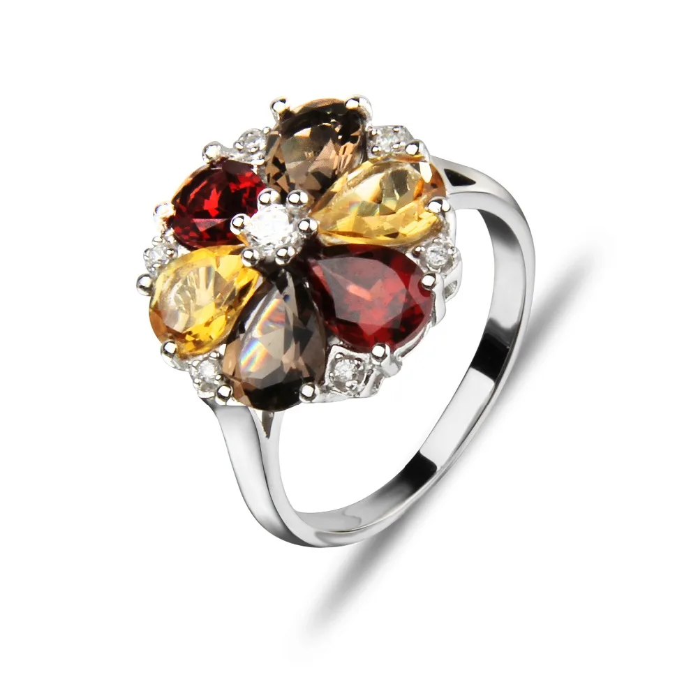 Gem's Ballet Snowflake Colors Natural Garnet Gemstone Rings Genuine 925 Sterling Silver for Women Wedding Fine Jewelry | Украшения и