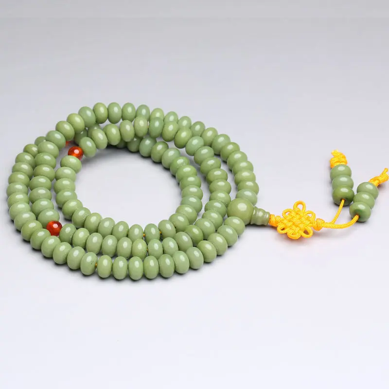 BRO685 Buddist 108 Bodhi молитвенные бусы Mala 8x6 мм зеленый талипот пальмовый Бодхи