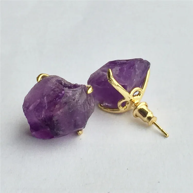 ZG0134(earrings) BOROSA грубые аметисты кольцо с нерегулируемым размером Бохо ювелирные изделия медь золото натуральные лечебные камни кольца - Цвет основного камня: ZG0134(earrings)