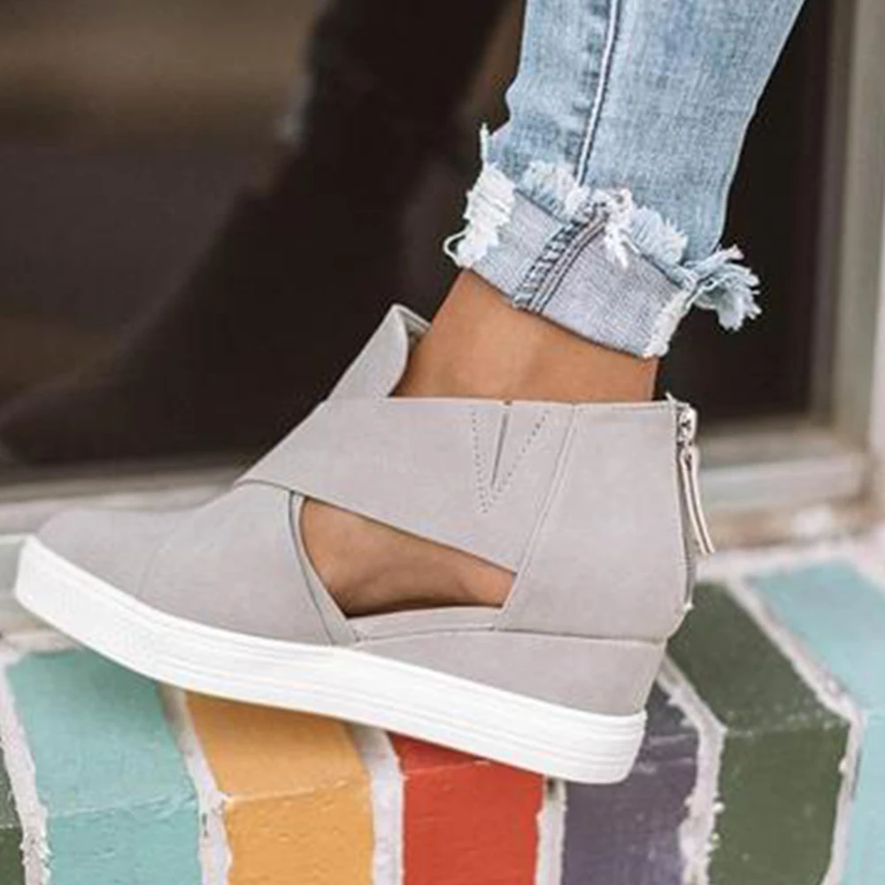 Women Hollow Out Slip On Vulcanized Casual Flats Sneakers Ladies Increased Wedges Comfortable Shoes Female Sneakers