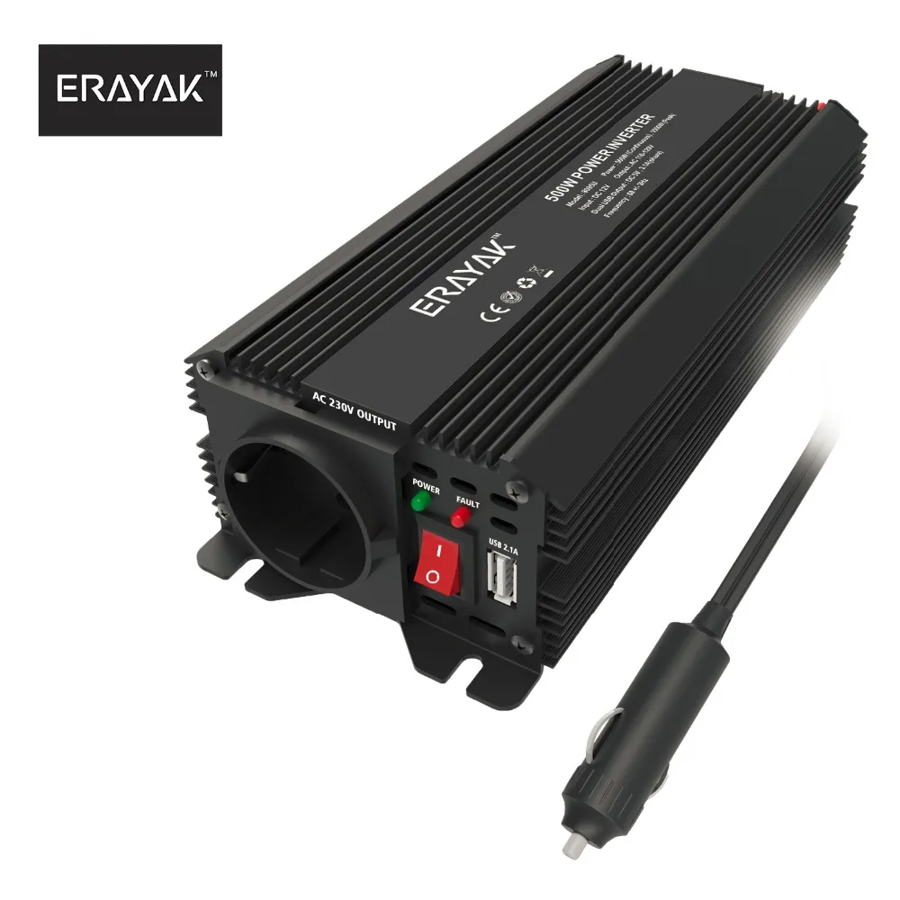ERAYAK 500 Вт автомобиля Мощность инвертор DC 12 В к AC 220 В/230 Авто конвертер Порты usb и ЕС