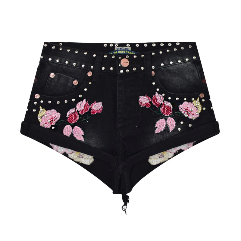 2019 модные летние женские джинсовые шорты в стиле панк с вышивкой и имитацией