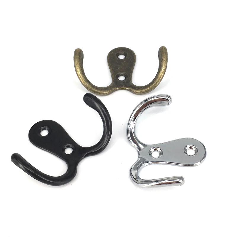 2x Solid Zinc alloy Bathroom Dual Robe Hook Hanging Clothing Coat Hat Towel Hanger Wall-Mount