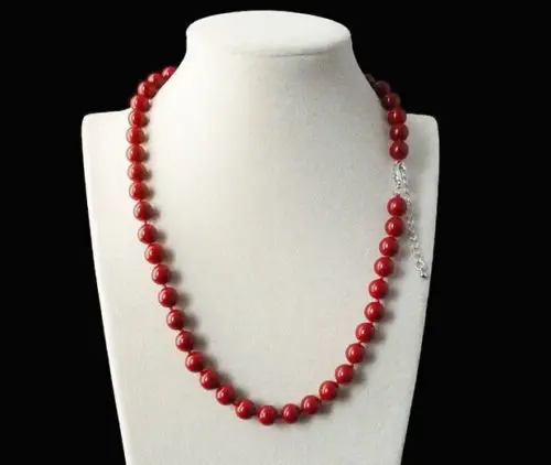 

New 8mm Coral Red Color South Sea Shell Pearl Round Beads Necklace 18"AAA+