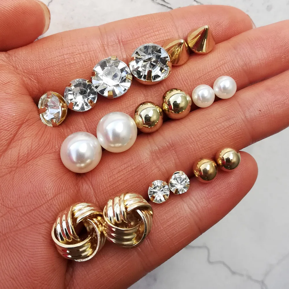 2018 Fashion oorbellen Crystal Pearl Round Ball Triangle Geometric Earrings for Women Trendy Stud Earring Jewelry brincos female | Украшения