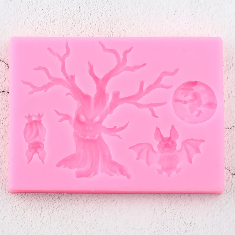 3D Halloween Silicone Molds Tree Bat Owl Fondant Mold DIY Party Cake Decorating Tools Candy Clay Chocolate Gumpaste Moulds | Дом и сад