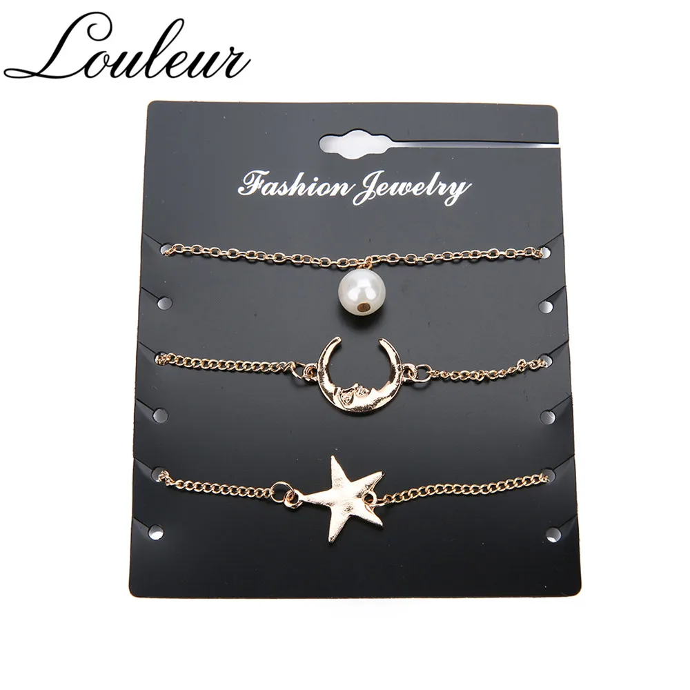 Комплект летних пляжных браслетов с кристаллами звездой Луной и бусинами 3