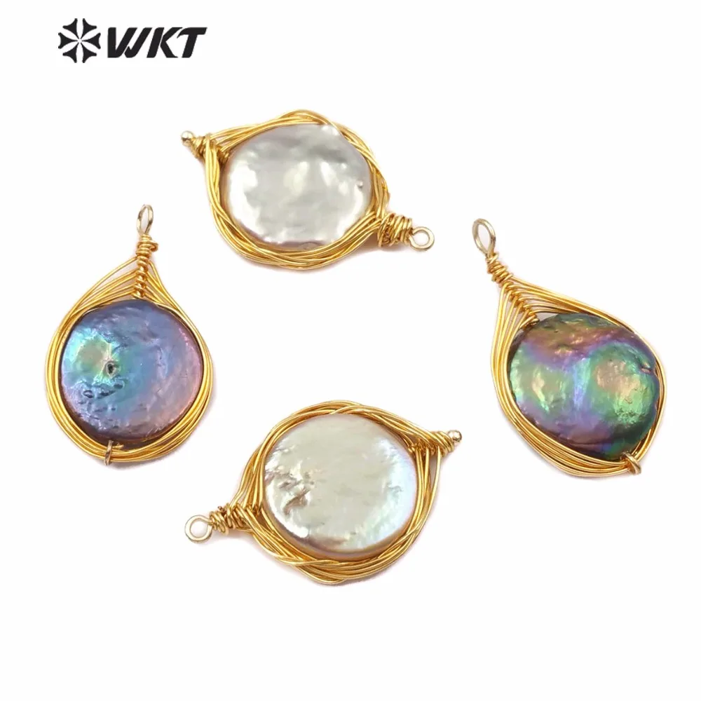 _ WKT оптовая продажа натуральный пресноводный жемчуг с медной проволокой