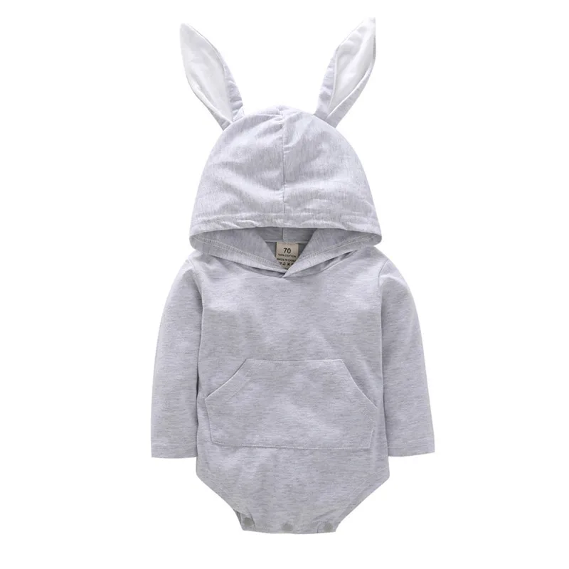 Toddler Infant rompers Baby Girls Boys Cute Rabbit Ear Long Sleeve Hooded Romper Jumpsuit Spring Autumn Clothes vetement enfant - Color: Gray