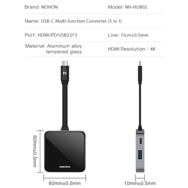 NOHON type C концентратор USB 3,0 USB-C к HDMI концентратор адаптер для MacBook Pro huawei mate 20 Pro PC USB разветвитель 5 портов PD QC док-станция