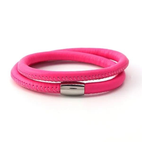 Vinnie дизайн замкнутый кожаный браслет двойной розовый Красный Нержавеющая сталь
