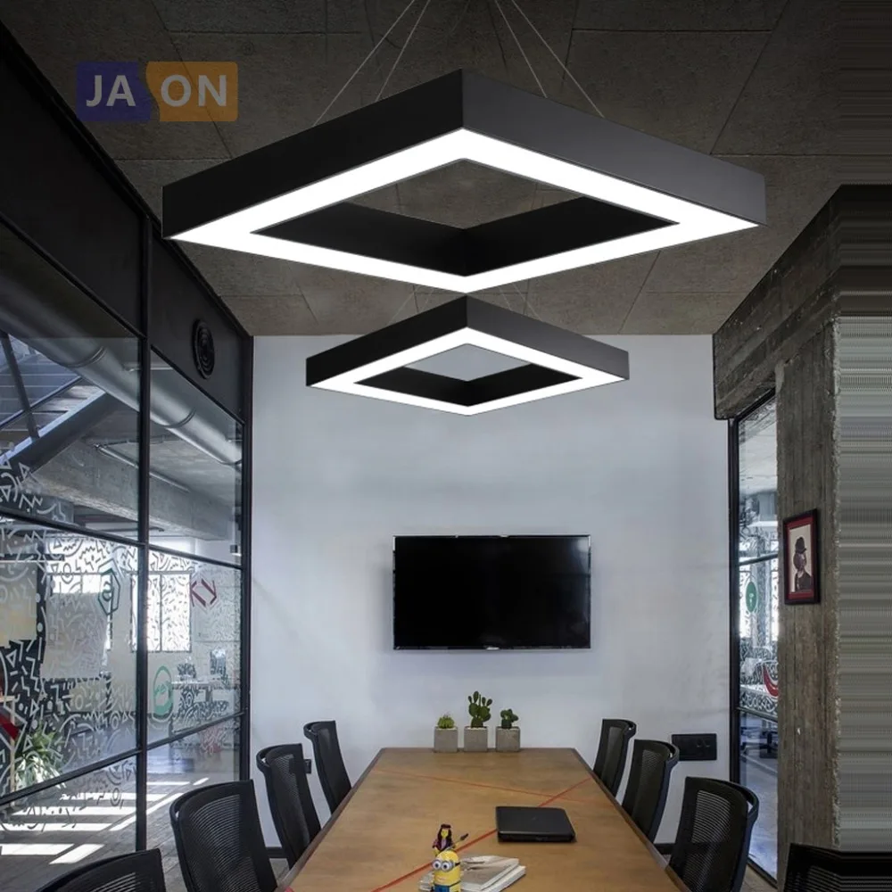 

LED Postmodern Iron Acrylic Black White Square Chandelier Lighting Lamparas De Techo Suspension Luminaire Lampen For Office