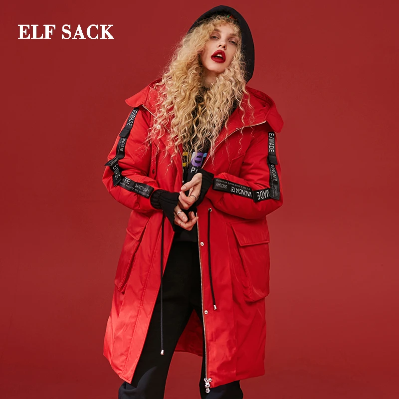 ELFSACK зима новинка пуховики для женщин на молнии 90% белый утиный пух пальто толстый
