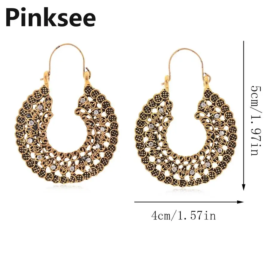 1 Pair Indian Brass Tribal Hollow Flower Spiral Drop Earring Big Charming Circle Jewelry Geometric Hanging Dangle Ear Piercing | Украшения