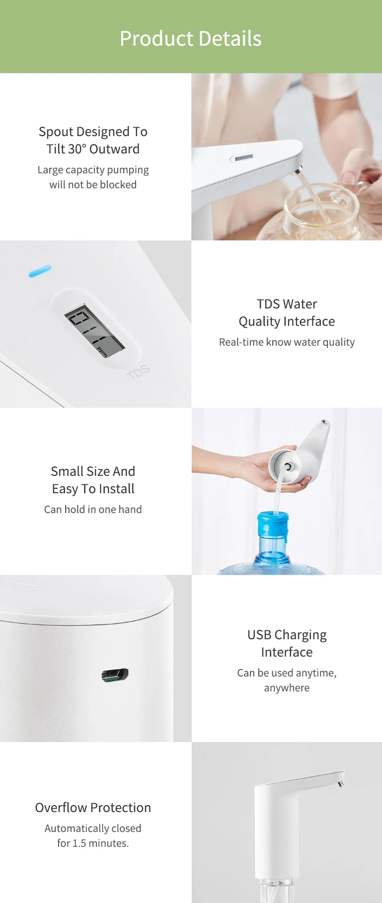 XIAOMI XIAOLANG автоматический мини сенсорный выключатель водяной насос беспроводной Электрический диспенсер с TDS тест воды Насосное устройство COD