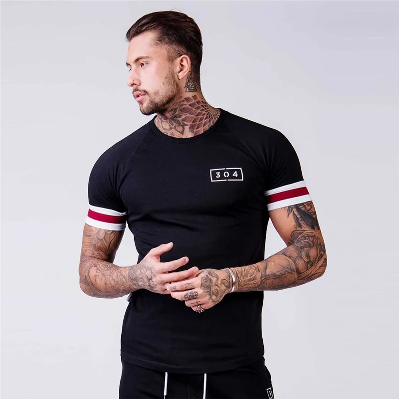 

HETUAF Slim Fit Tees Men Patchwork T-Shirts Compression Shirt Tops Bodybuilding Fitness O-Neck Short Sleeve T Shirt