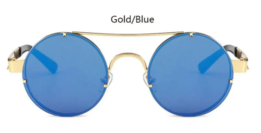 gold blue Стимпанк Солнцезащитные очки круглая Золотая оправа металлические готические мужские женские очки от солнца брендовые дизайнерские черные очки мужские ретро очки - Цвет линз: gold blue